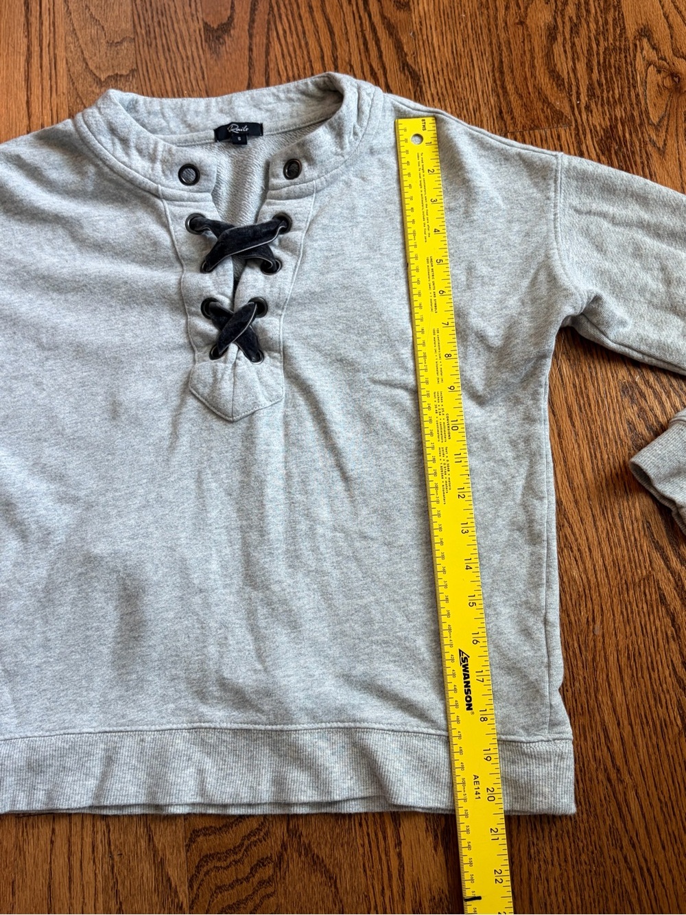 Rails Ryan Lace-Up Sweatshirt Heather Grey S Velvet Tie French Terry Pullover - Picture 10 of 10